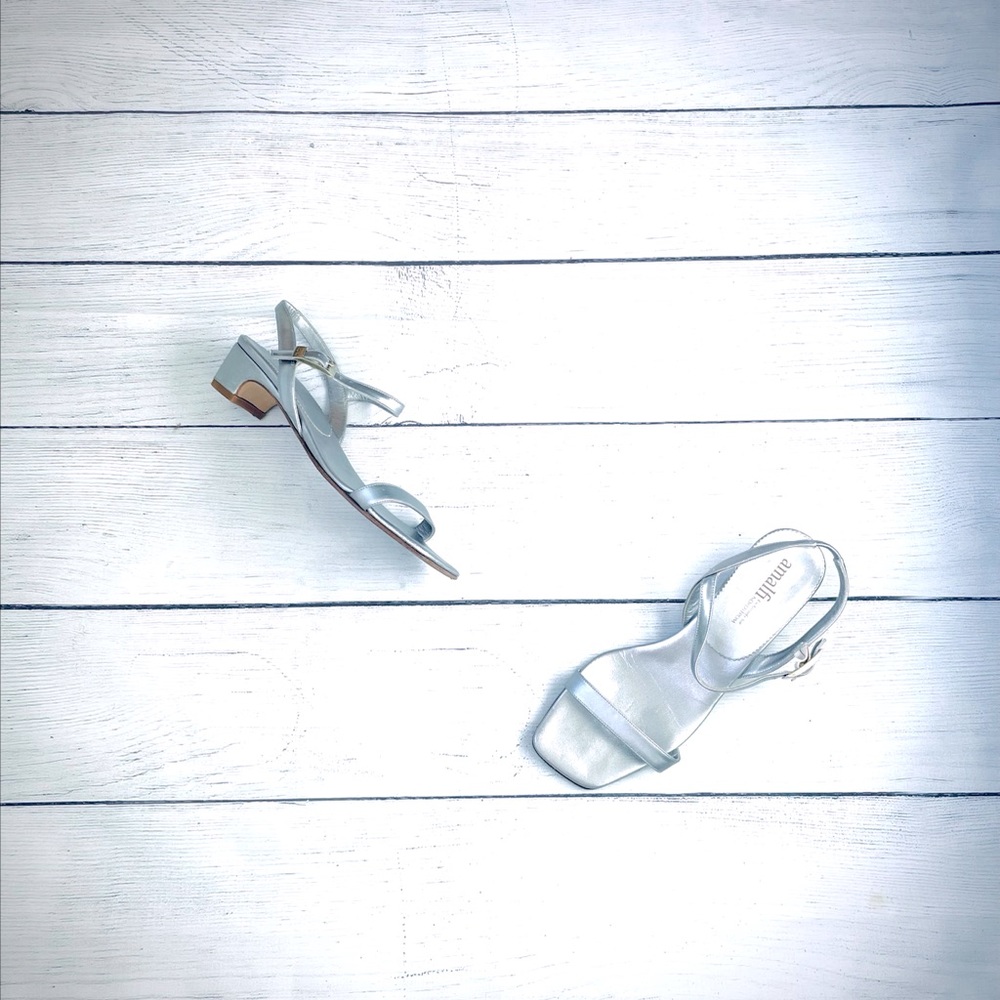 Amalfi Silver Color Low Heels Sandals size 5.5